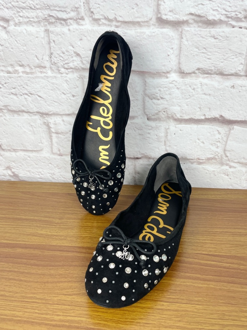 Sam Edelman Zane Gem Black Suede Crystal-Stud Ballet Flats Size 9